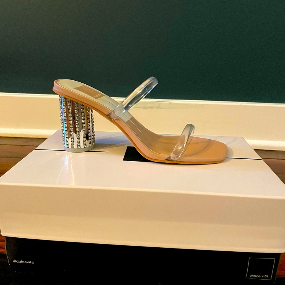 Dolce Vita nude crystal vinyl block heels